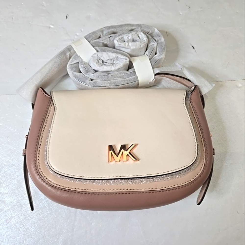 Michael Kors Tan and Cream Jolene Crossbody Bag Saddle Messenger Purse